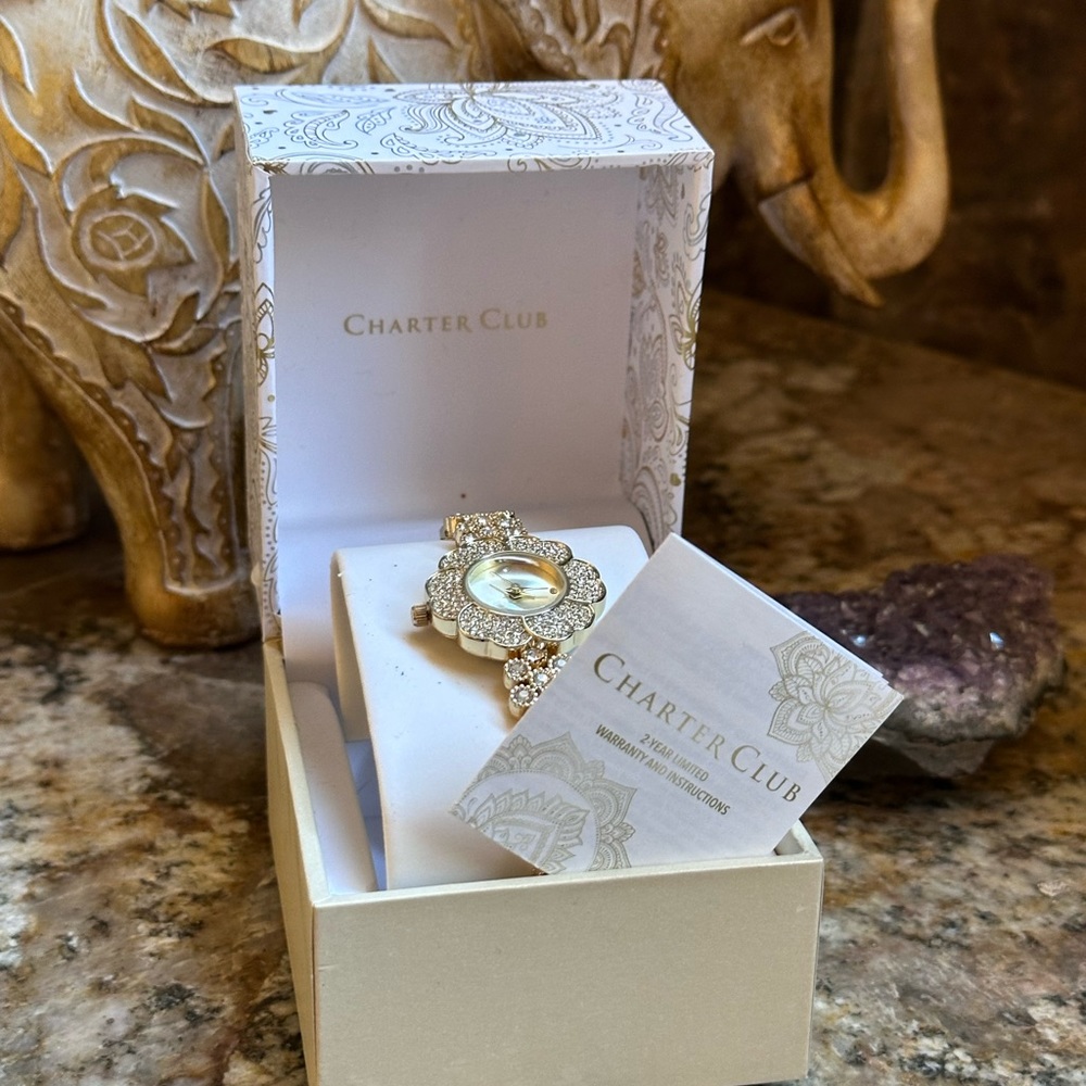 Charter Club Gold Clear Rhinestone Watch - Picture 12 of 14